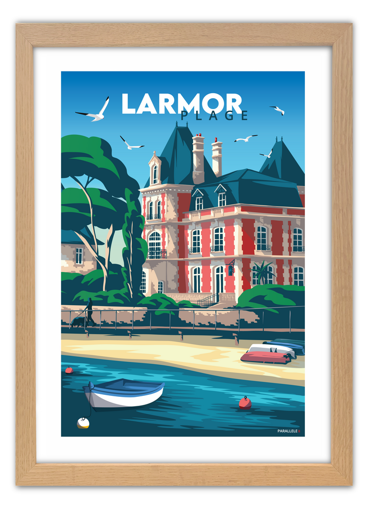 Affiche de la Villa Margaret de Larmor-Plage avec un cadre en chêne