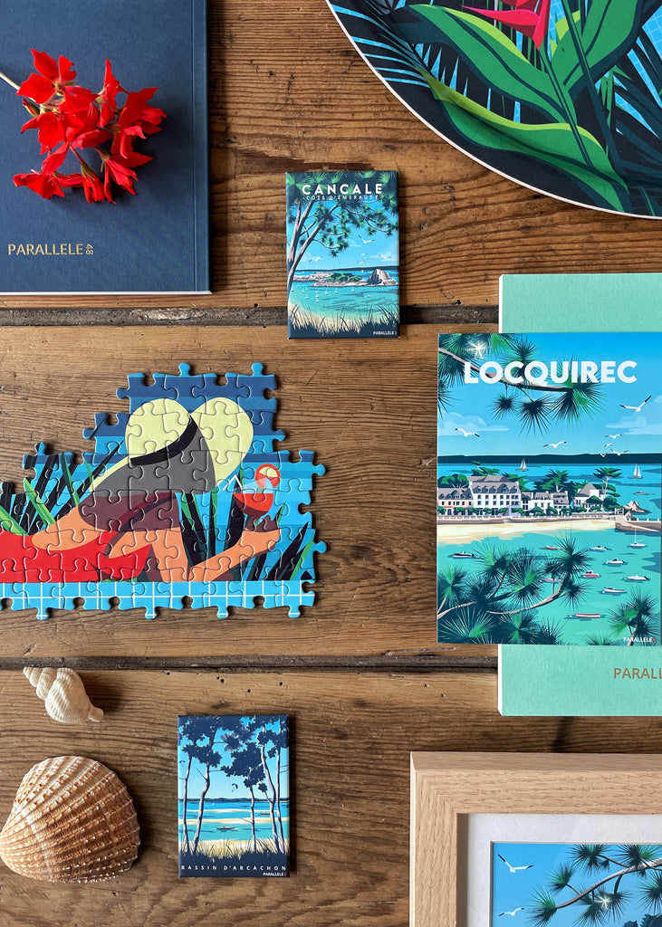 Gamme de papeterie (carnet, carte postale) avec un thème estival