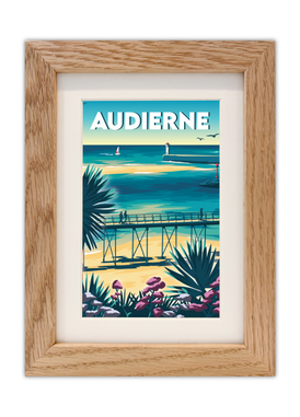 Carte postale de la passerelle des capucins à Audierne avec un cadre chêne