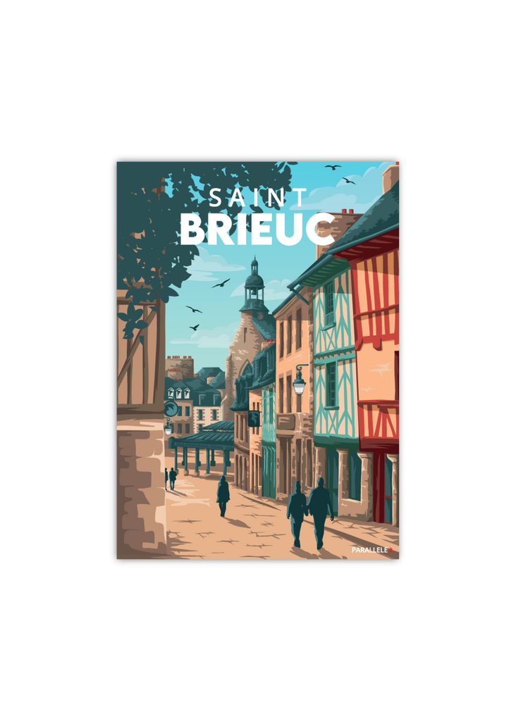 Carte postale de la ville médiévale de Saint-Brieuc dans les Côtes d'Armor