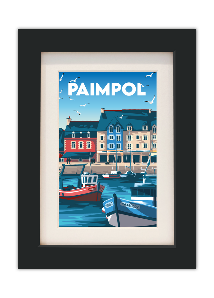 Carte postale du port de Paimpol dans les Côtes d'Armor avec un cadre noir