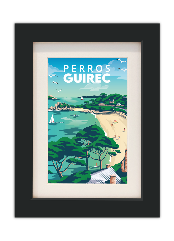 Carte postale de la Plage de Trestrignel à Perros-Guirec avec un cadre noir