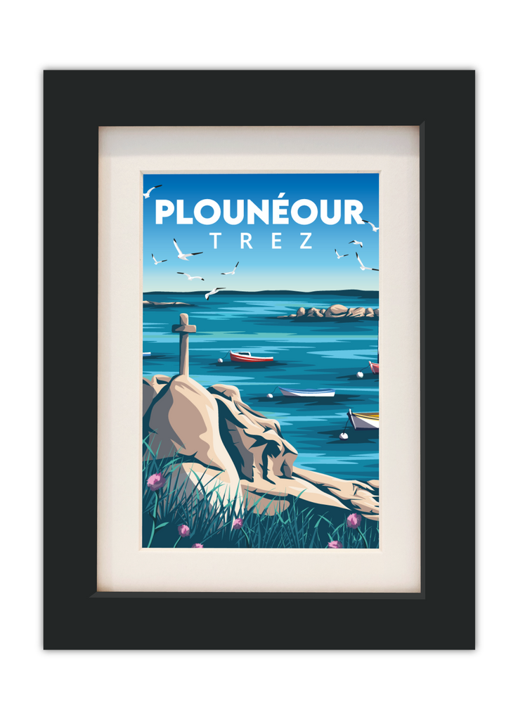 Carte postale de la croix de Plouénour-Trez dans le Finistère Nord avce un cadre noir