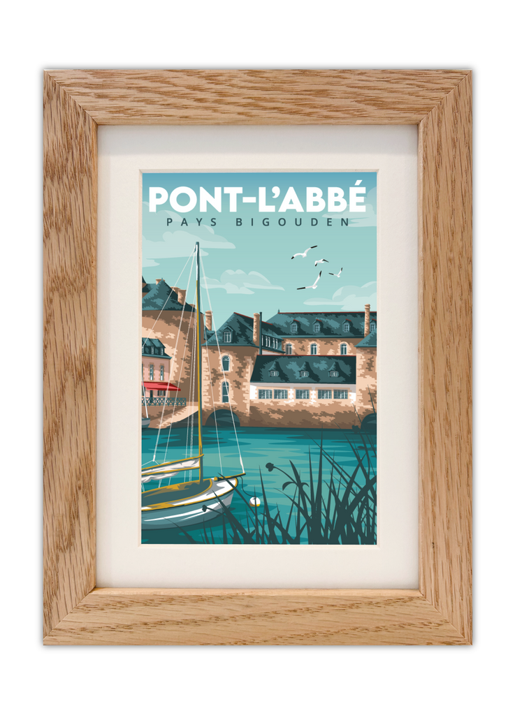 Carte postale de Pont-l'Abbé dans le Pays Bigouden avec un cadre en chêne