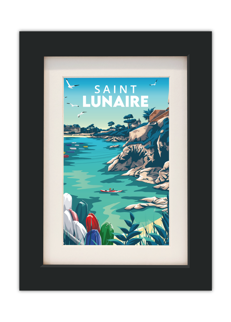 Carte postale de la pointe du décollé à Saint-Lunaire avec un cadre noir