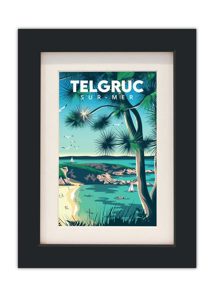 Carte postale de la plage de Trez Bihan à Telgruc-sur-Mer avec un cadre noir