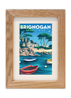 Carte postale de la Plage du Petit Nice à Brignogan avec un cadre en chêne