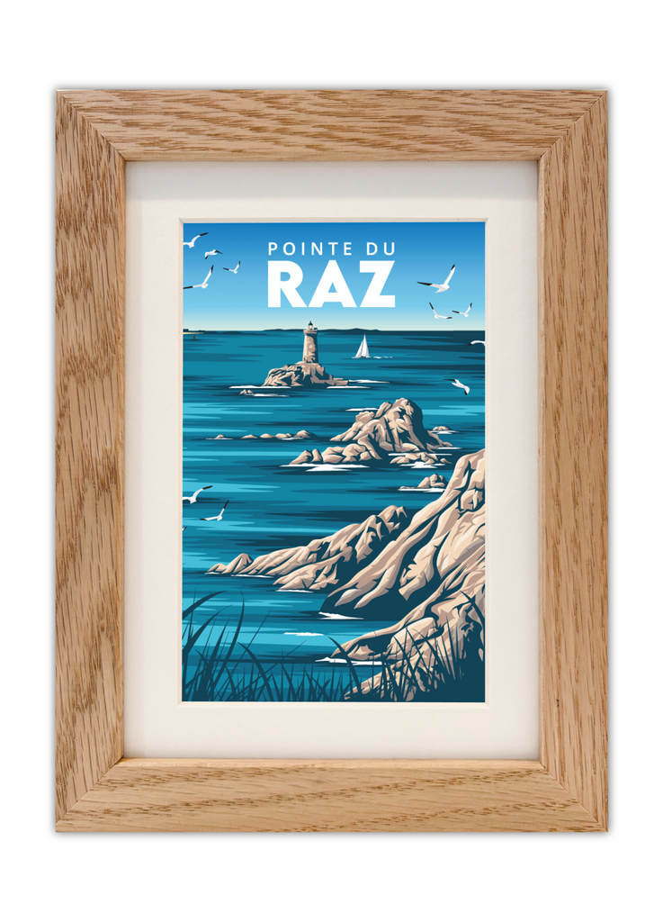 Carte postale de la Pointe du Raz avec un cadre en chêne