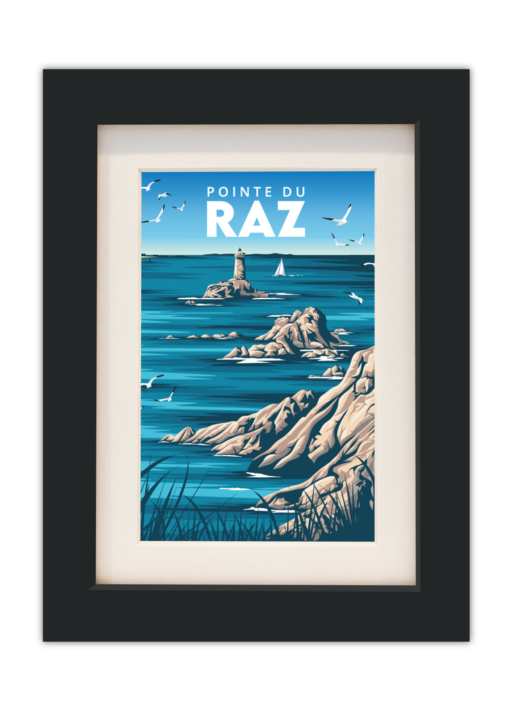 Carte postale de la Pointe du Raz avec un cadre noir