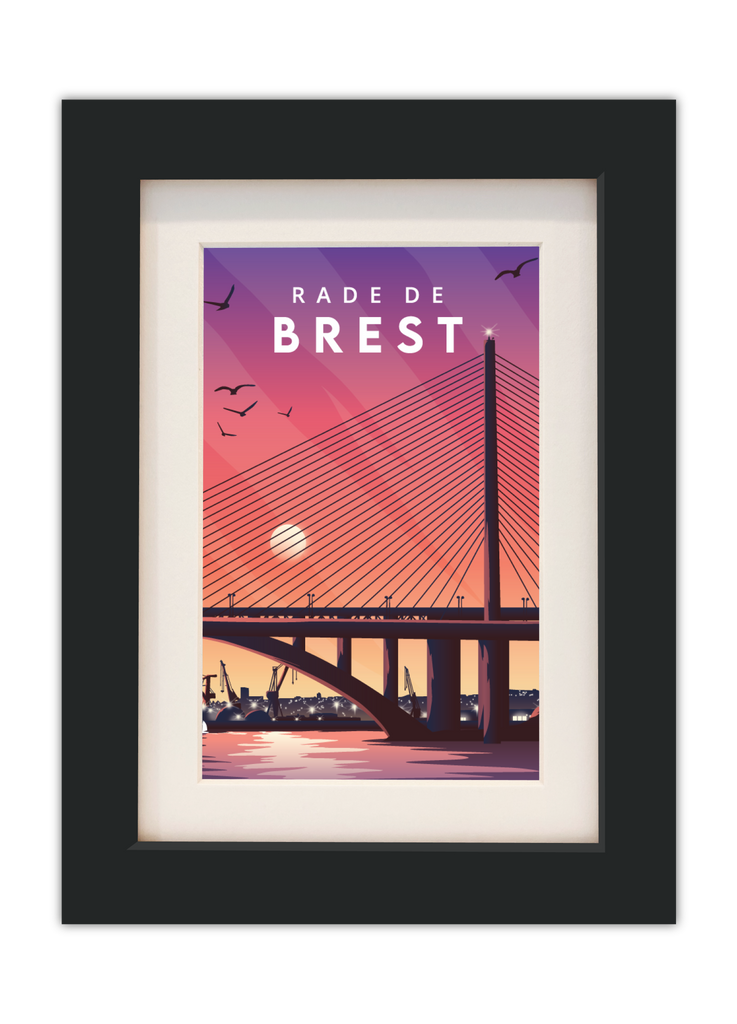 Carte postale des ponts de Plougastel dans la Rade de Brest avec un cadre noir