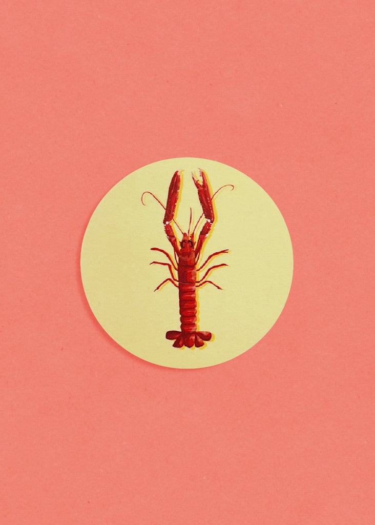 Art de la table : dessous de verre en bois de bouleau made in Europe de la marque bretonne Parallèle 48. Illustration colorée d'une langoustine