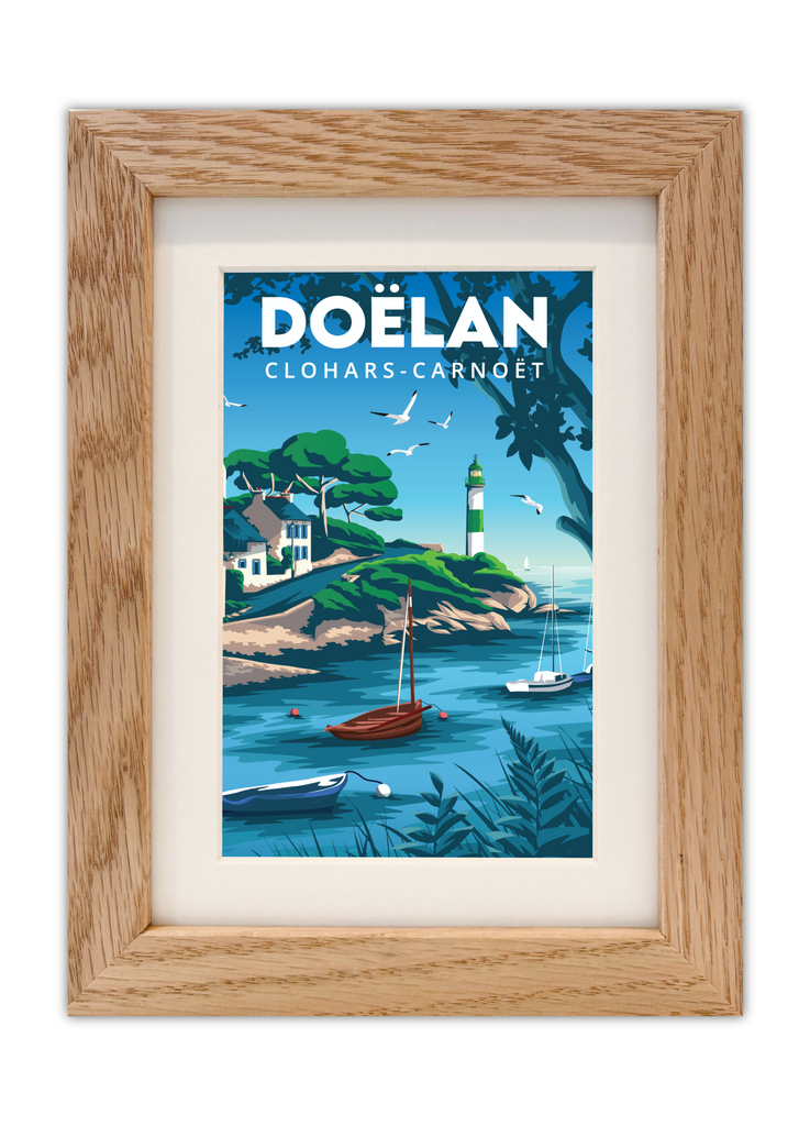 Carte Postale du Port de Doëlan à Clohars-Carnoët avec un cadre chêne