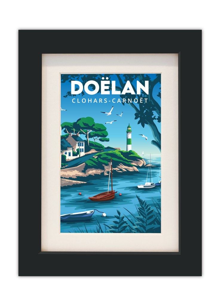 Carte Postale du Port de Doëlan à Clohars-Carnoët avec un cadre noir