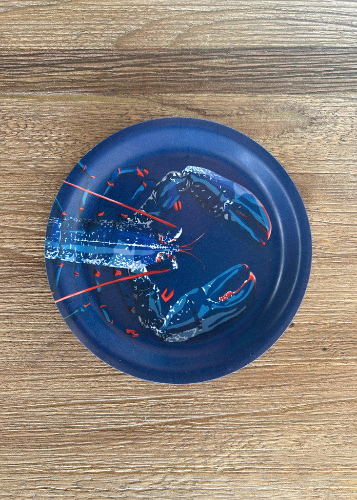 Mini plateau dessous de verre d'un homard sur fond bleu marine