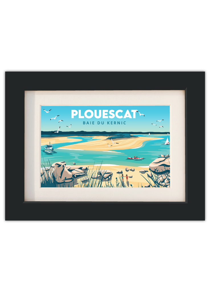 Carte postale de la Baie du Kernic à Plouescat avec un cadre noir