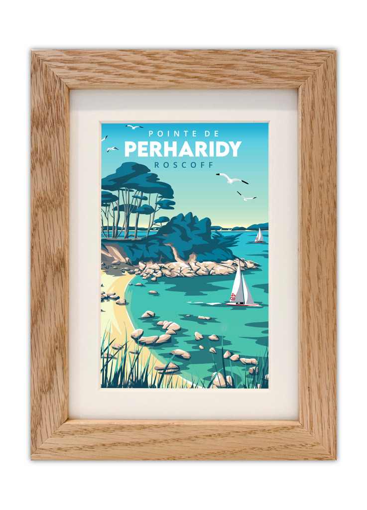 Carte postale de la Pointe de Perharidy à Roscoff avec un cadre en chêne