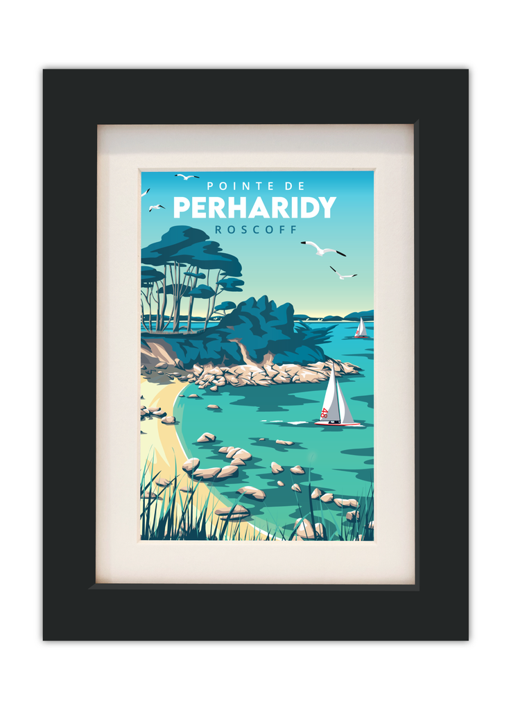 Carte postale de la Pointe de Perharidy à Roscoff avec un cadre noir