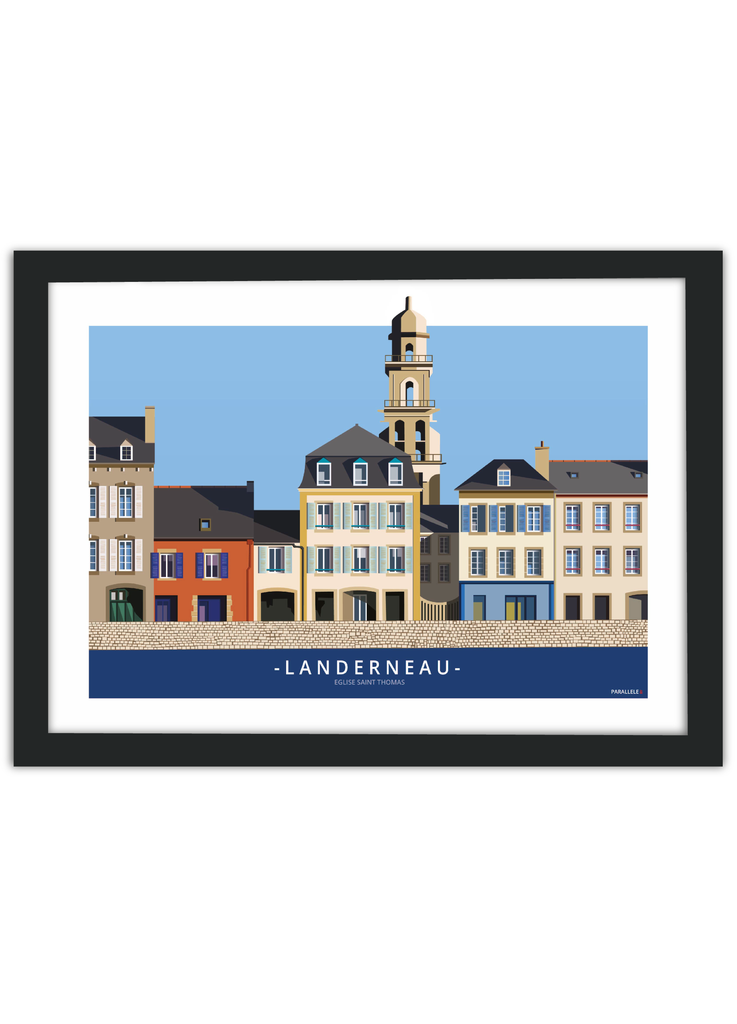 Affiche des quais de Landerneau avec un cadre noir