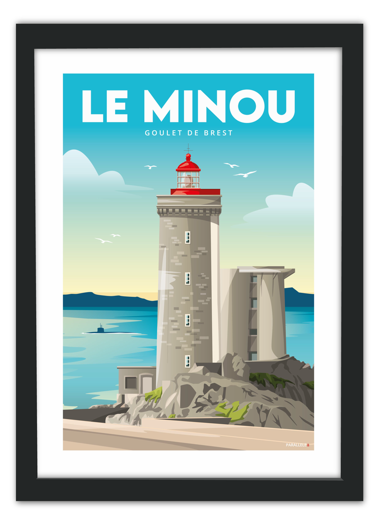 Affiche du phare du petit Minou avec un cadre noir