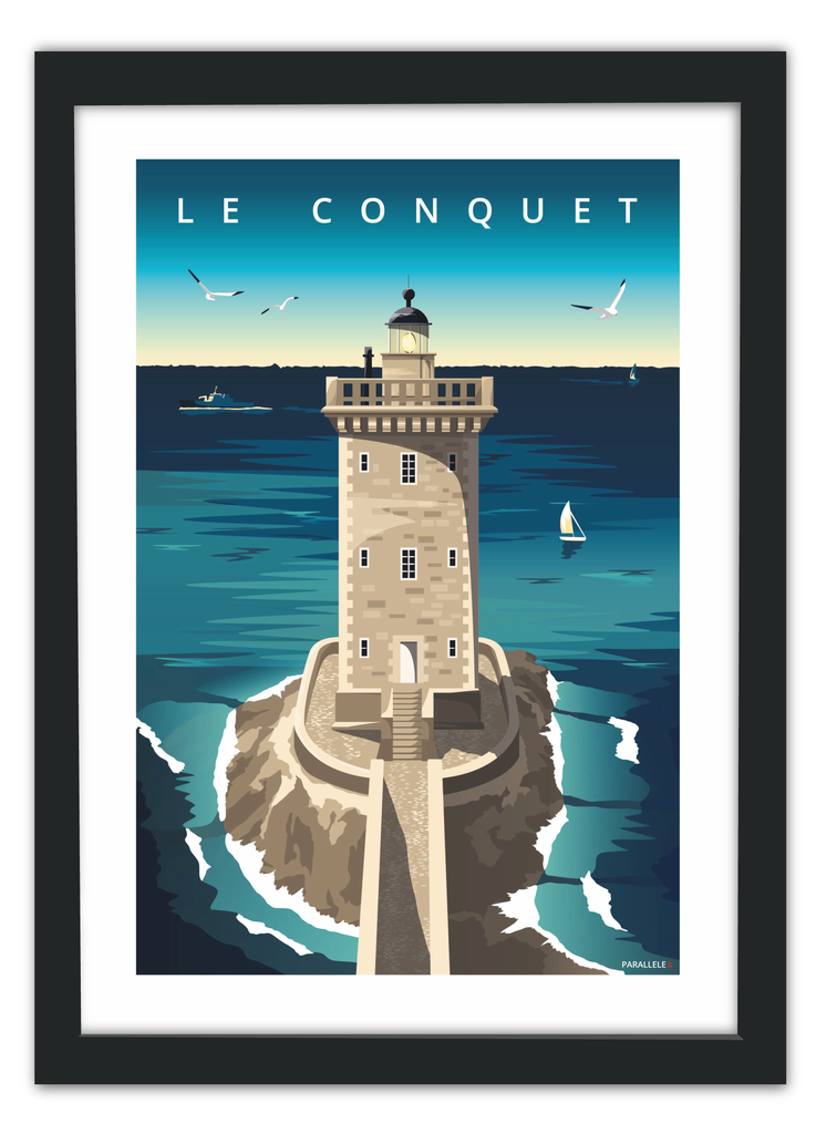 Affiche du phare de Kermorvan au Conquet avec un cadre noir