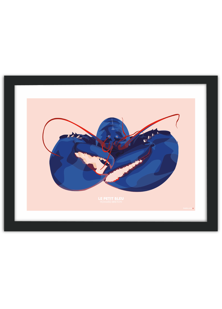 Affiche d'un homard bleu breton avec un cadre noir