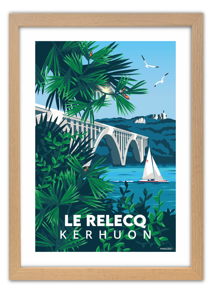 Affiche du pont de l'iroise au relecq-Kerhuon avec un cadre en chêne