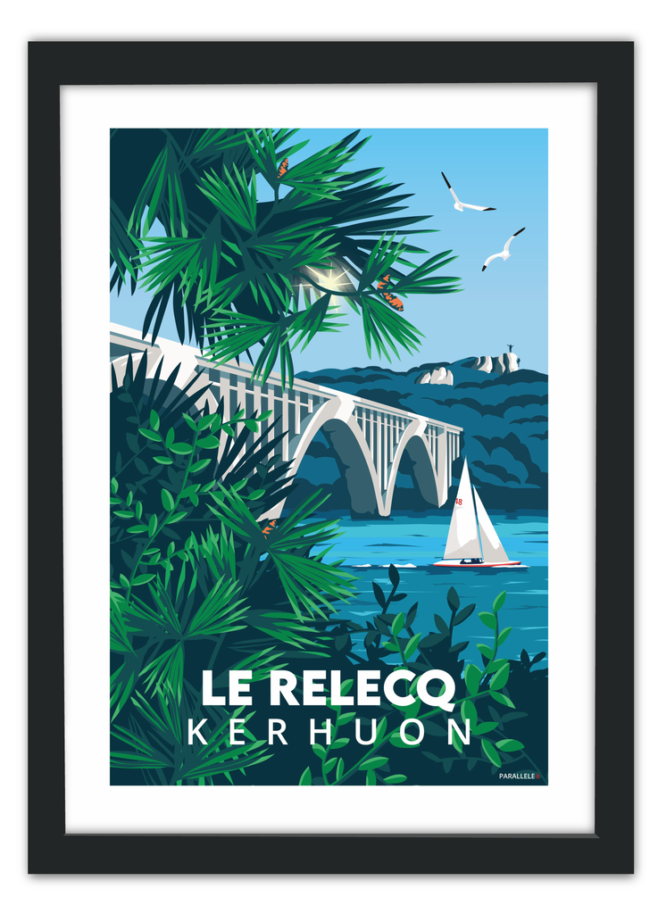 Affiche du pont de l'iroise au relecq-Kerhuon avec un cadre en noir