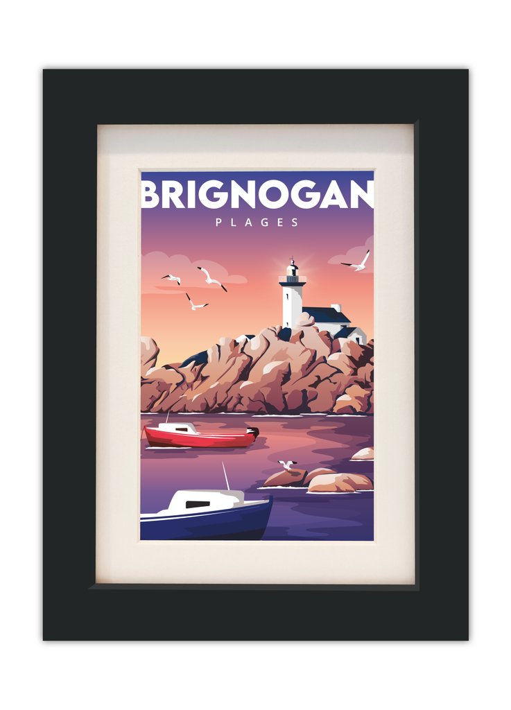 Carte postale du phare de Pontusval à Brignogan-Plages avec un cadre noir