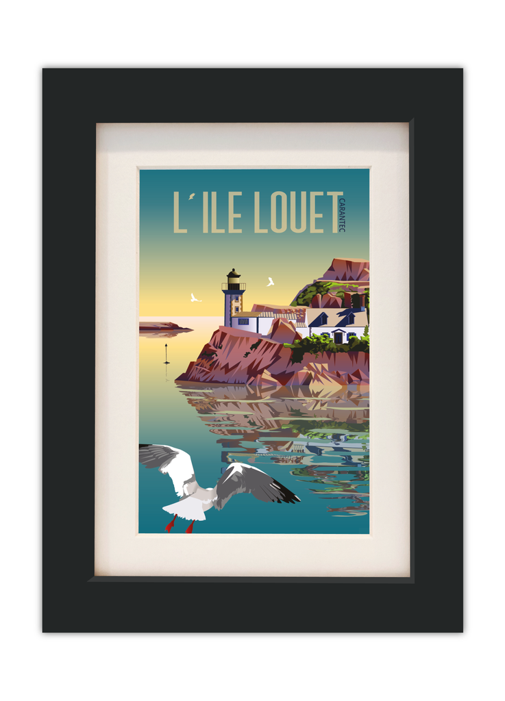 Carte postale de l'Île Louët à Carantec avec un cadre noir