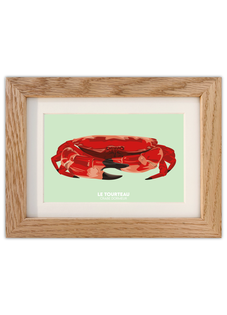 Carte postale d'un tourteau avec un cadre en chêne