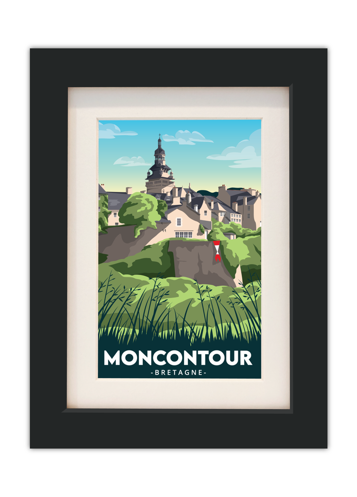 Carte postale de Moncontour dans les Côtes d'Armor avec un cadre noir