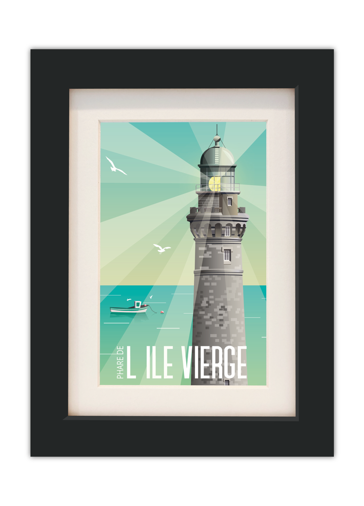 Carte postale du sommet du Phare de l'Île Vierge avec un cadre noir