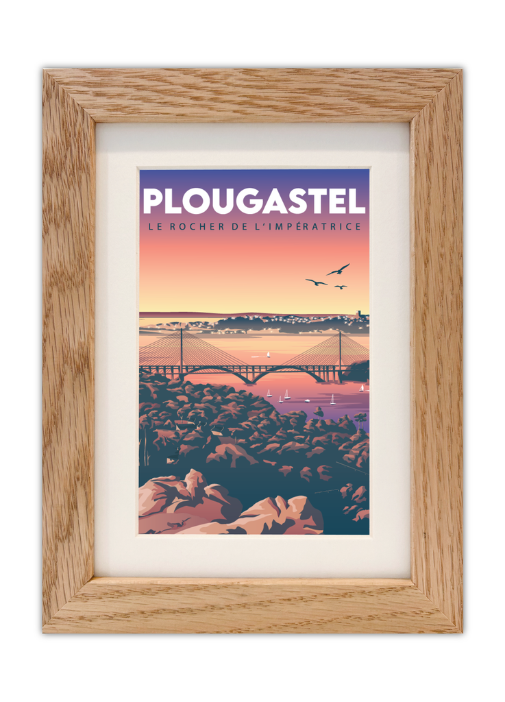 Carte Postale du rocher de l'impératrice à Plougastel avec un cadre chêne
