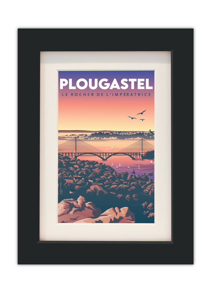 Carte Postale du rocher de l'impératrice à Plougastel avec un cadre noir