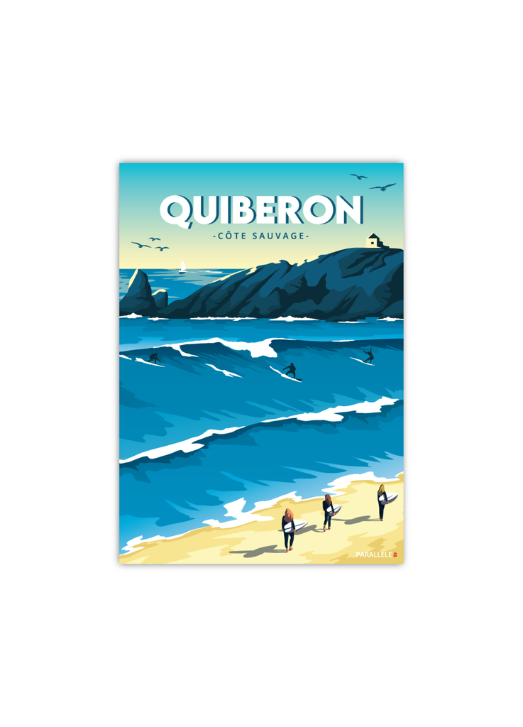 Carte postale de surfeurs sur la côte sauvage de Quiberon