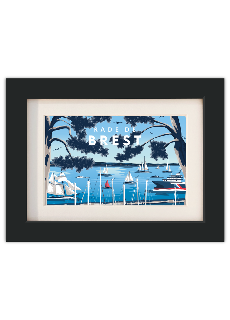 Carte postale de la rade de brest avec un cadre noir