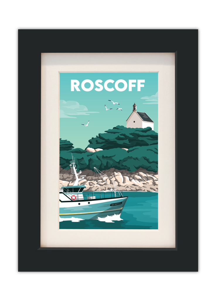 Carte postale de Roscoff avec un cadre noir