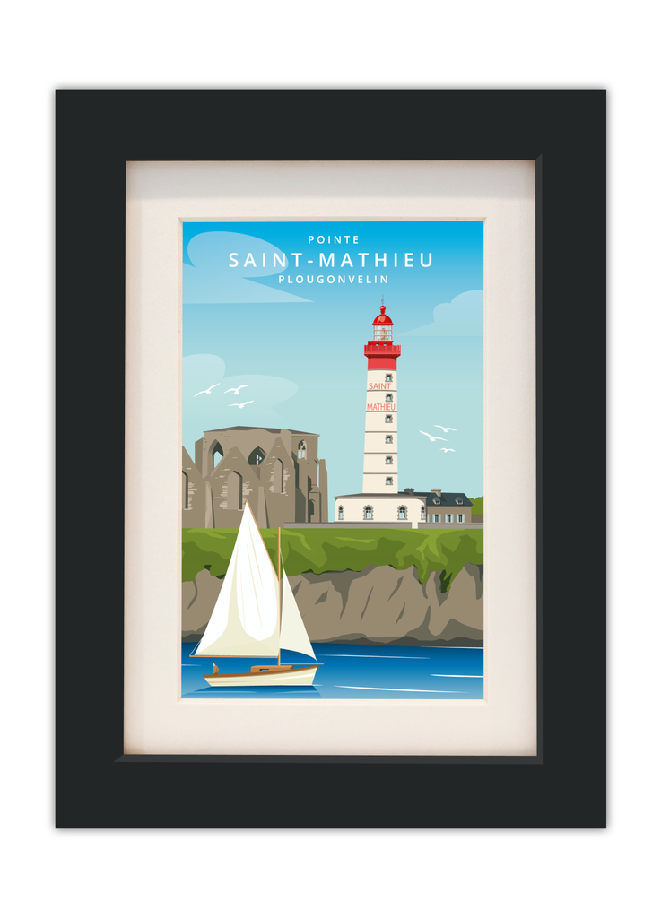 Carte postale de la pointe Saint-Mathieu à Plougonvelin avec un cadre noir