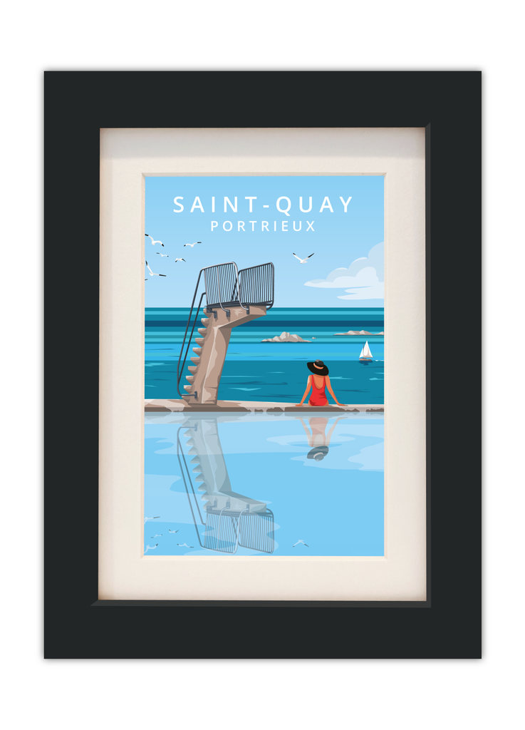 Carte postale du Plongeoir de la piscine de Saint-Quay-Portrieux avec un cadre noir