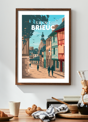 Affiche vintage du centre ville de Saint-Brieuc