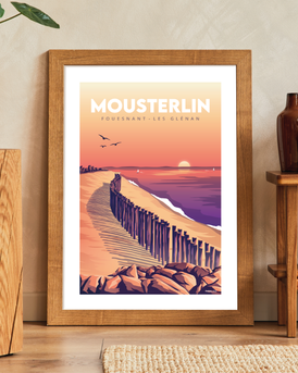 Affiche de la Plage de Mousterlin avec un cadre en bois