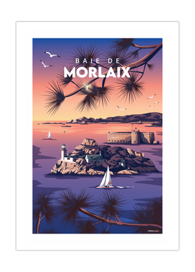 Affiche de l'île Louët et du château du Taureau en baie de Morlaix 