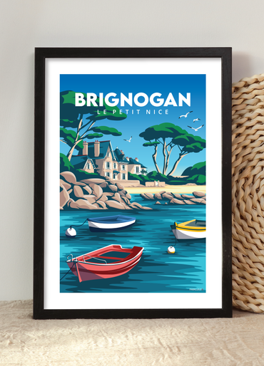 Affiche de la plage du Petit Nice à Brignogan-Plages avec un cadre noir