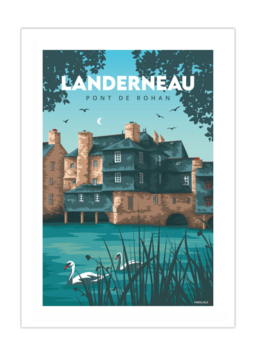 Affiche vintage du Pont Habité de Landerneau