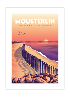 Affiche d'un lever de soleil sur la plage de Mousterlin