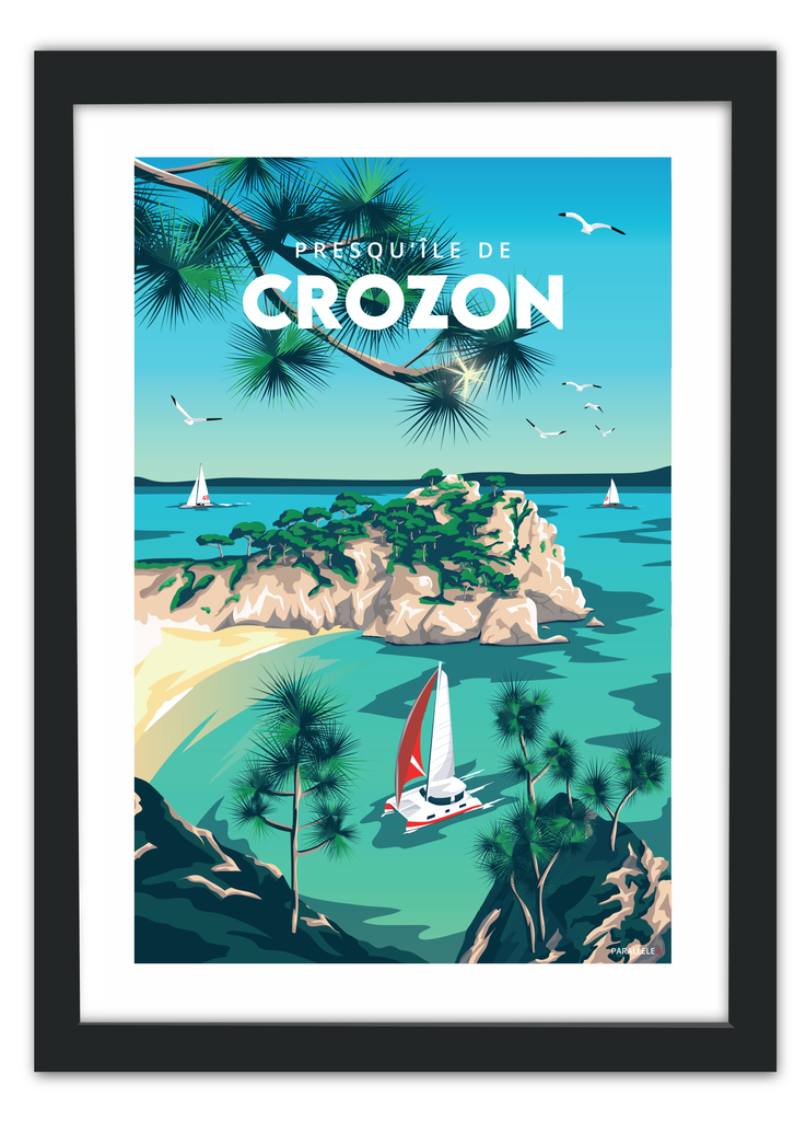 Affiche de la plage de l'île vierge en Presqu'île de Crozon avec un cadre noir