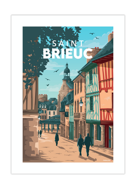 Affiche vintage du centre ville de Saint-Brieuc