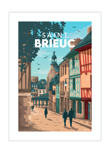 Affiche vintage du centre ville de Saint-Brieuc