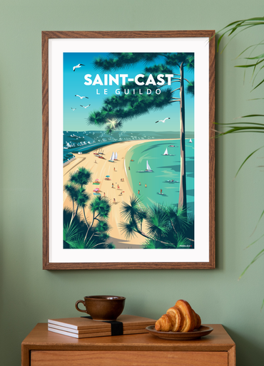 Travel poster de la grande plage de Saint-Cast-le-Guildo