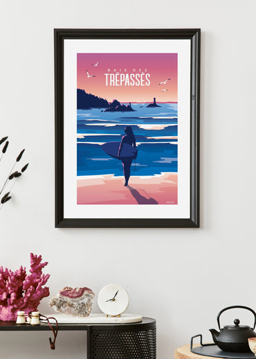 Affiche d'un surfeur à la Baie des trépassés